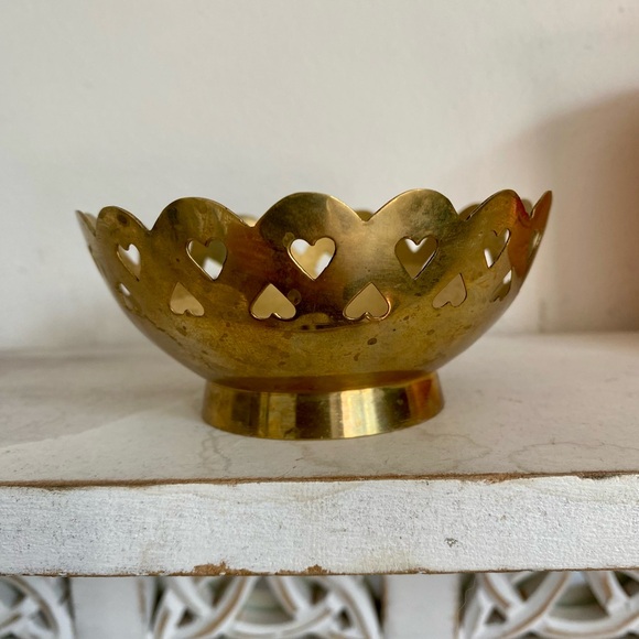 Other - Vintage Brass Heart-Cutout Bowl